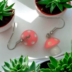 Playful Pink Cap Mushroom Earrings